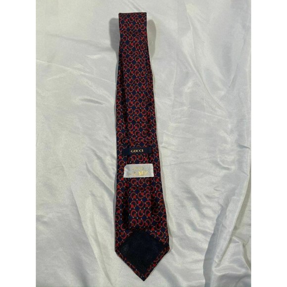 Gucci for LMF Horsebit Navy Red Silk Tie - Picture 2 of 6